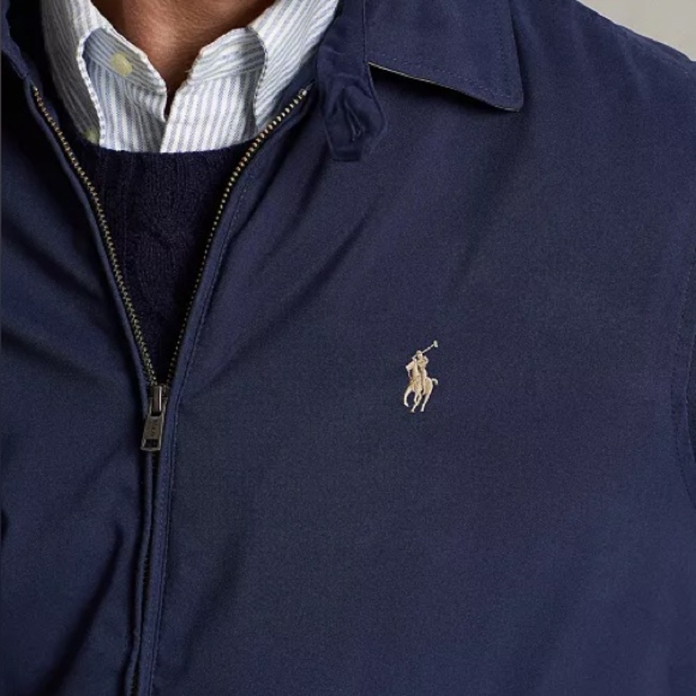 Polo by Ralph Lauren Navy Blue Zip-Up Harrington Jacket with Embroidered Pony